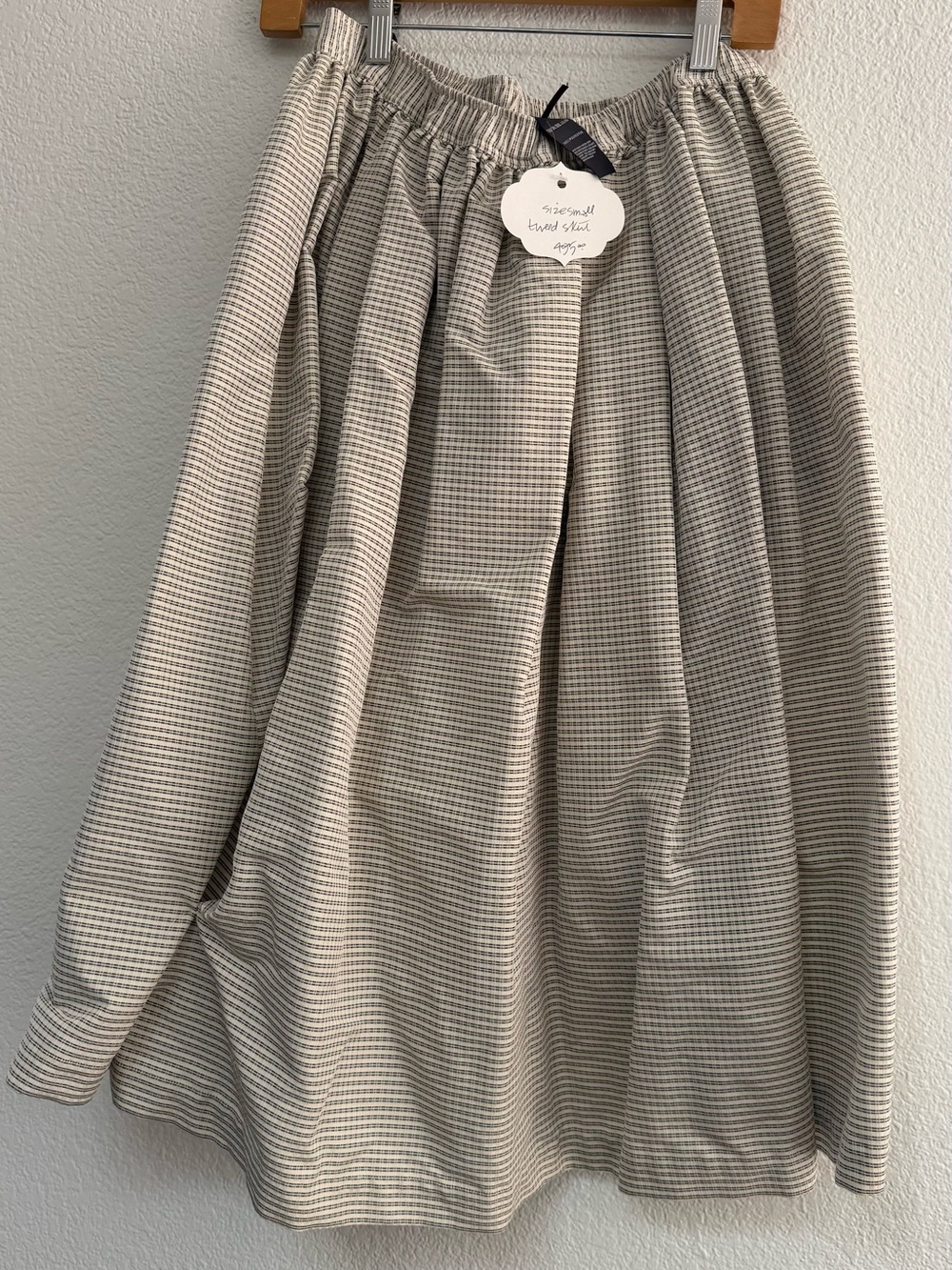 Neutral Checkered Gathered Midi Skirt - Unbranded